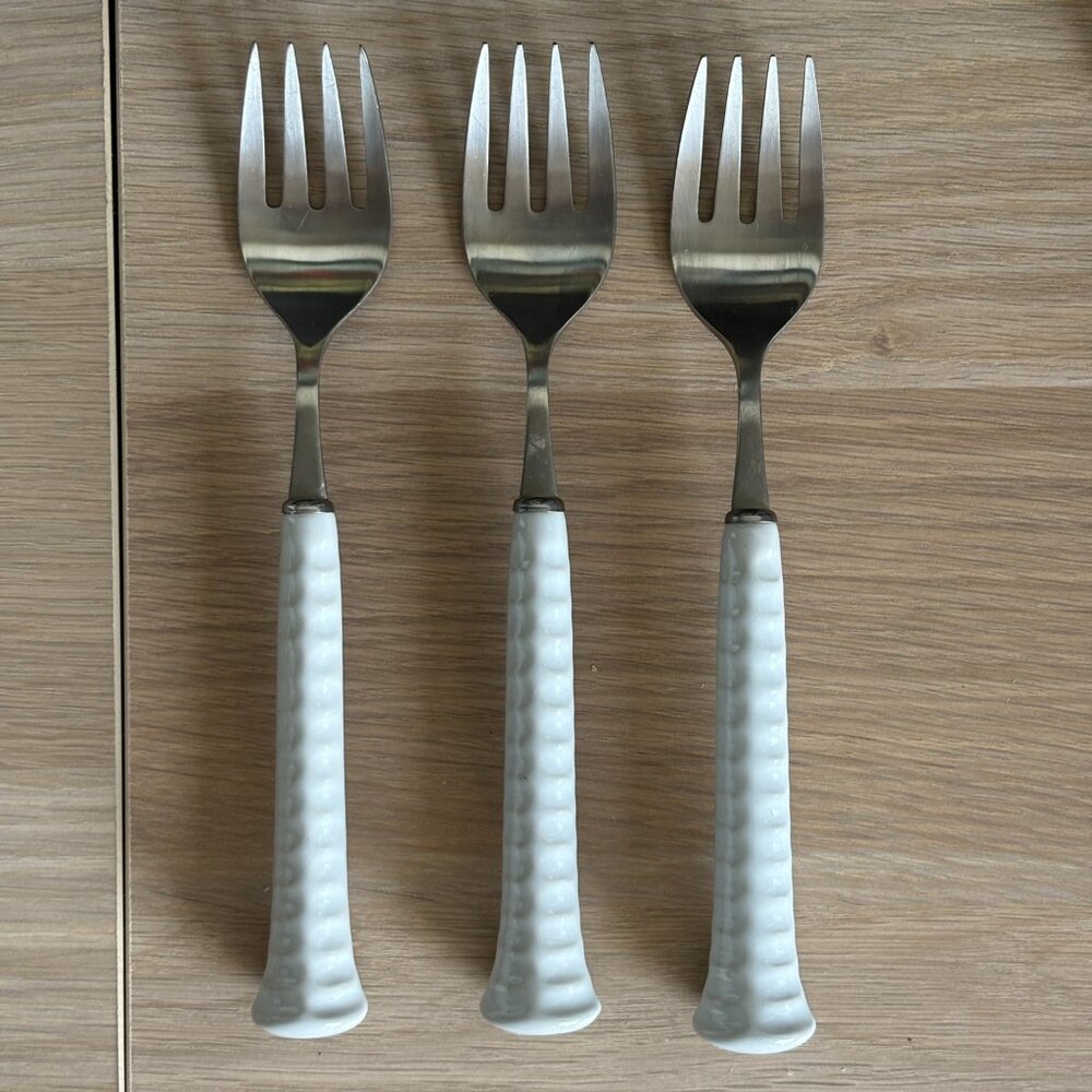 Noritake Japan Primastone White Dinner Forks Stainless 18-8 Set of 3 Mid Century